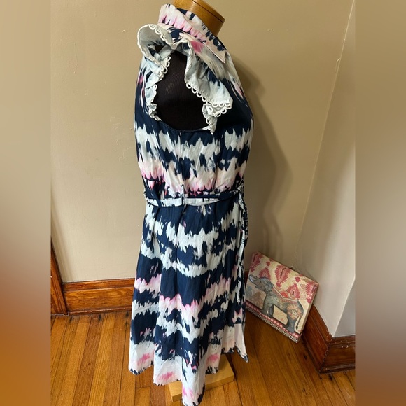 KOKO + MASON Women’s Short Sleeve Paisley Tie Dye Midi Belted Dress Sz L - Picture 4 of 11